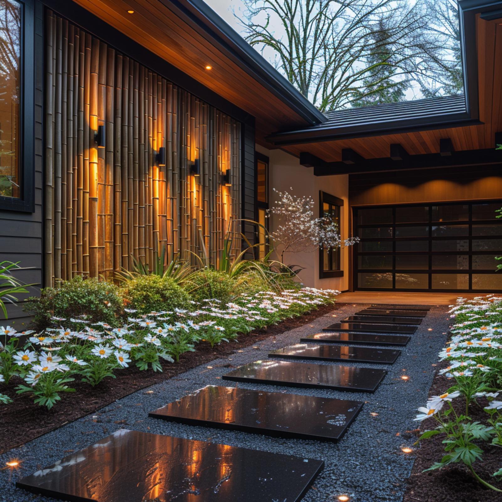 Bamboo Cladding, Black Granite Steppers, and Ground-Level Lighting Earn This Entry Its Edge