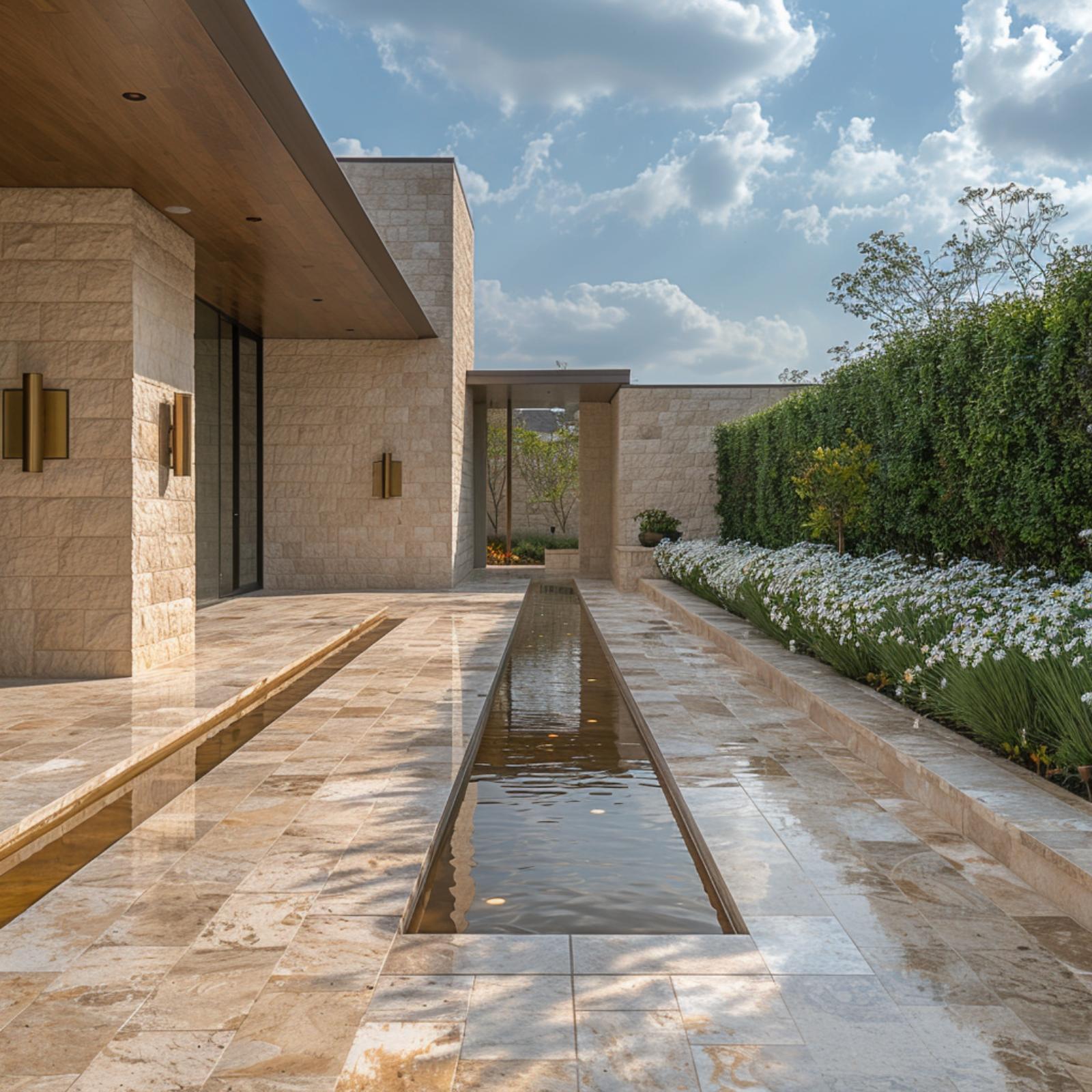Limestone Walls, a Reflecting Channel, and Brass Sconces That Actually Belong Here