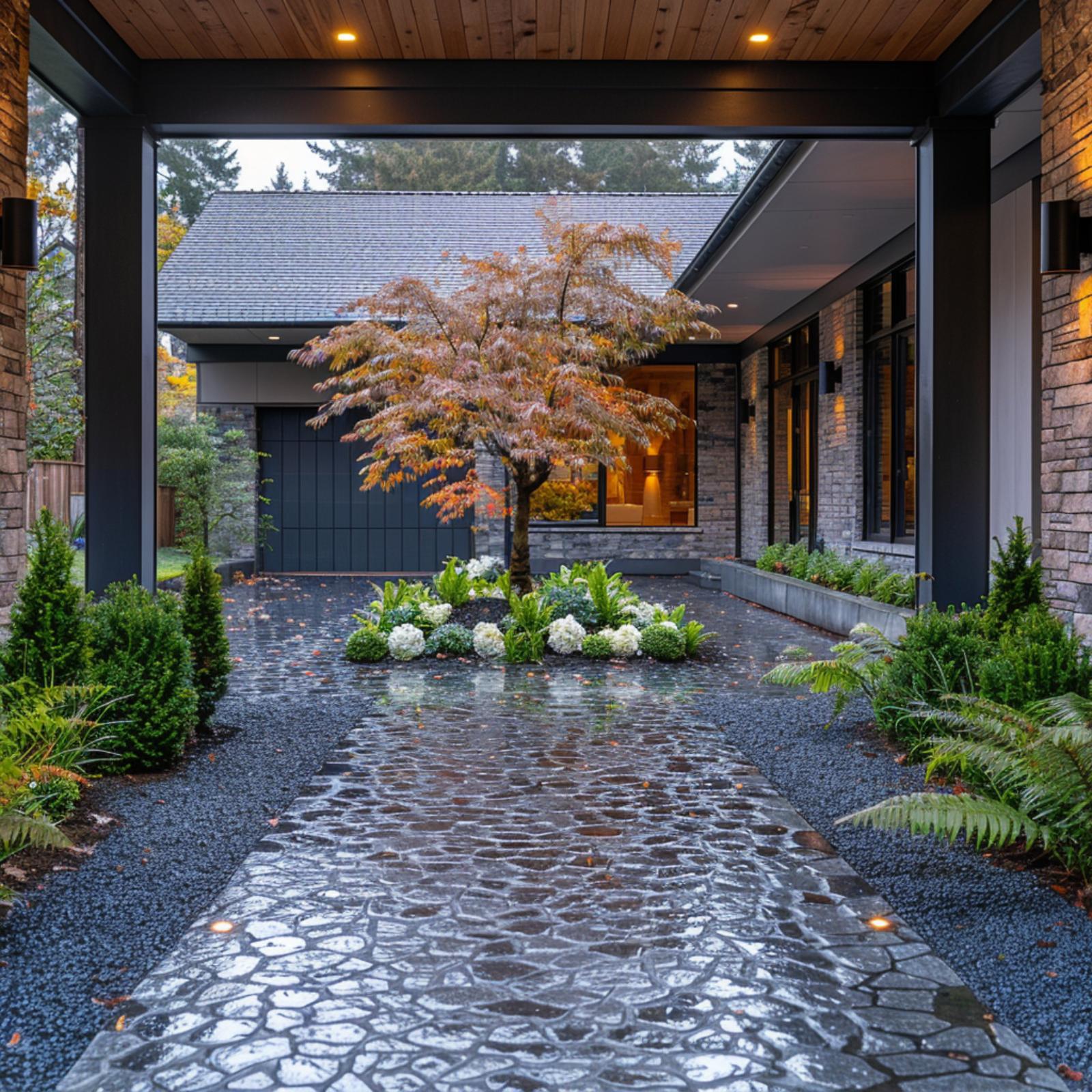 Wet Stone, a Japanese Maple, and Black Steel Framing That Knows Exactly What It's Doing