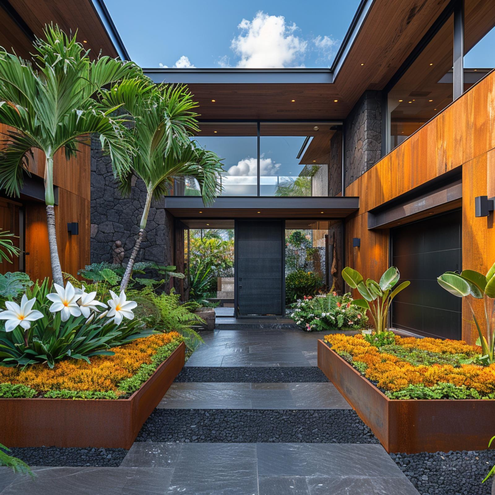 Lava Rock, Corten Steel Planters, and Plumeria That Actually Earn the Drama