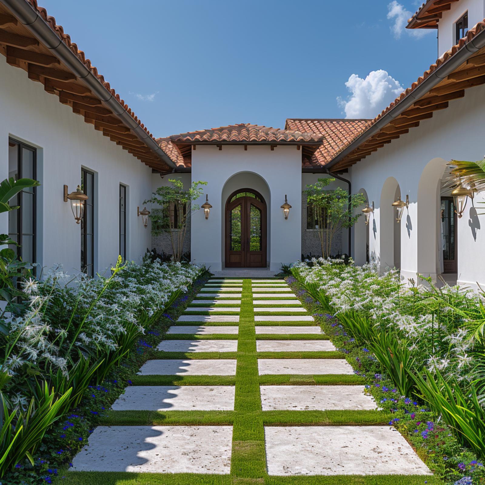 Travertine Grid, Grass Joints, and an Arched Door That Justifies Every Design Choice Around It