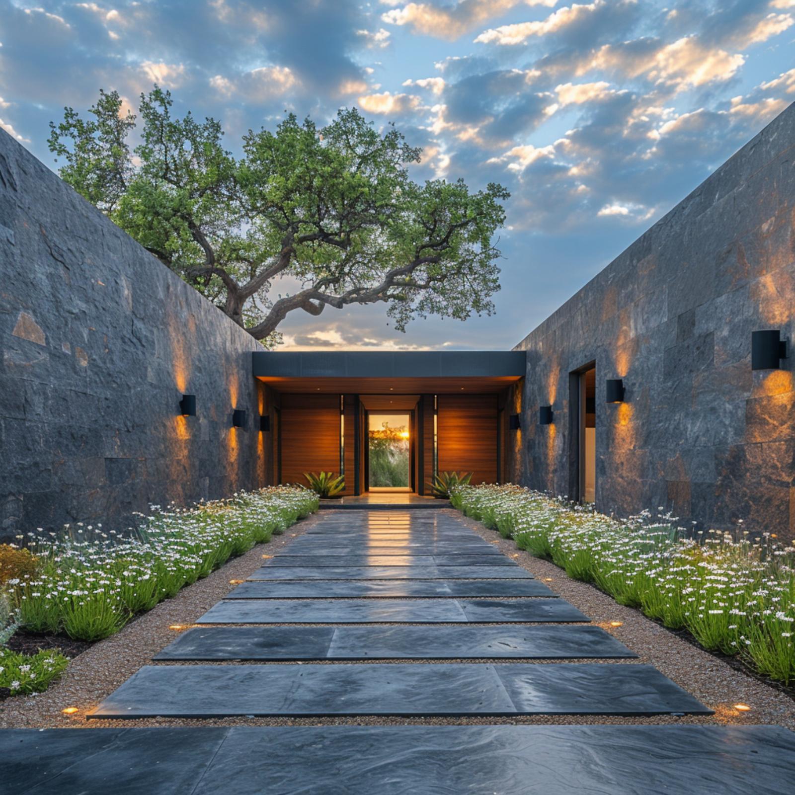 Bluestone Walls, Flowering Groundcover, and a Specimen Oak That Anchors Everything