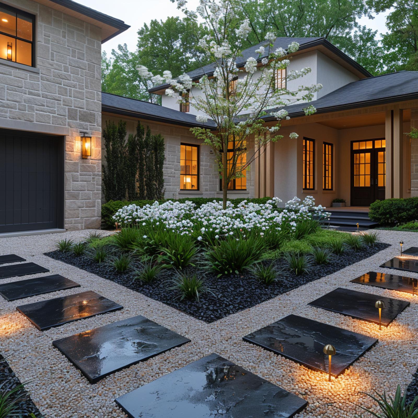 Black Slate, Gravel, and Warm Light Rewire What a Front Entry Can Feel Like