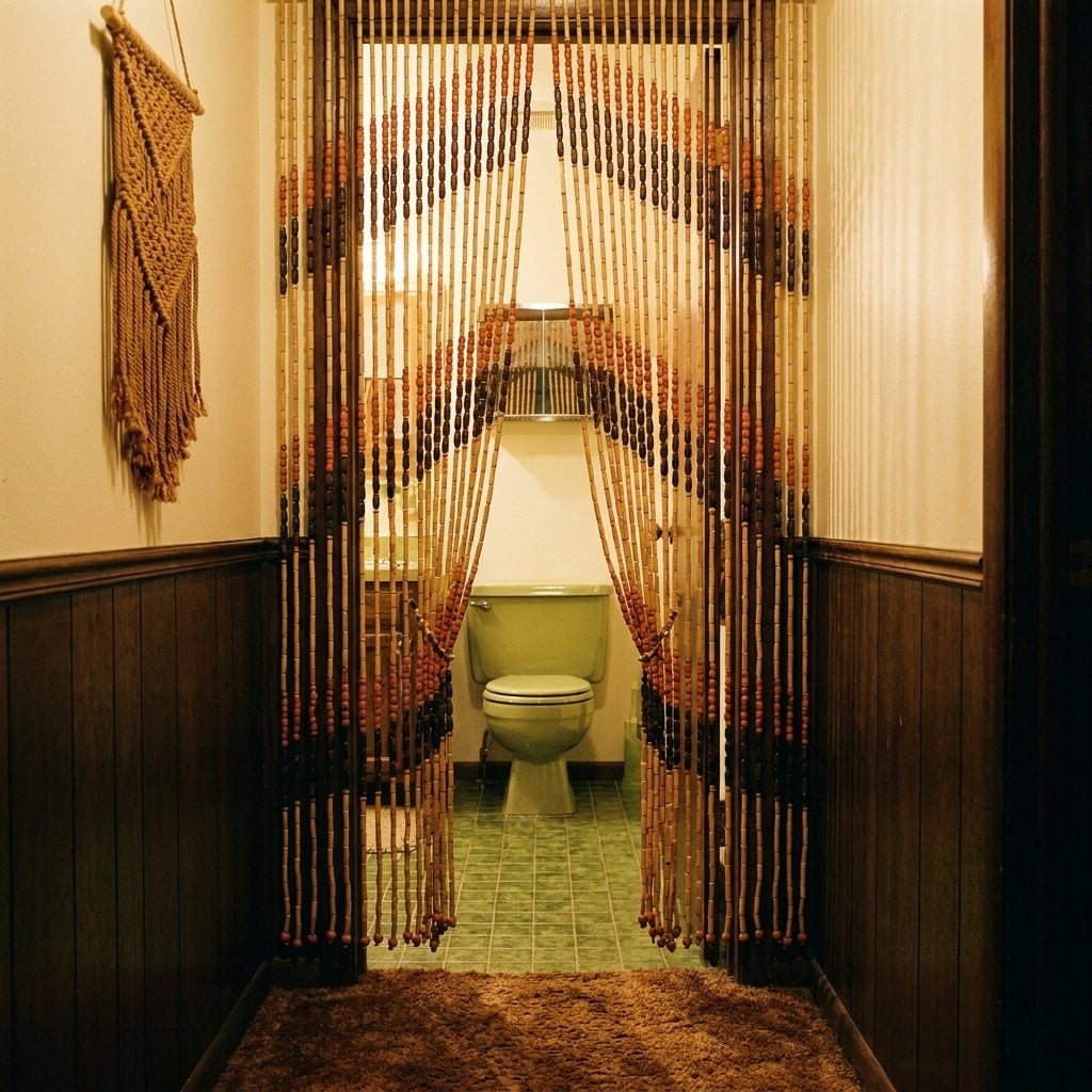 Decorative Hanging Bead Curtains Near Bathroom Entrances Because Doors Were Optional