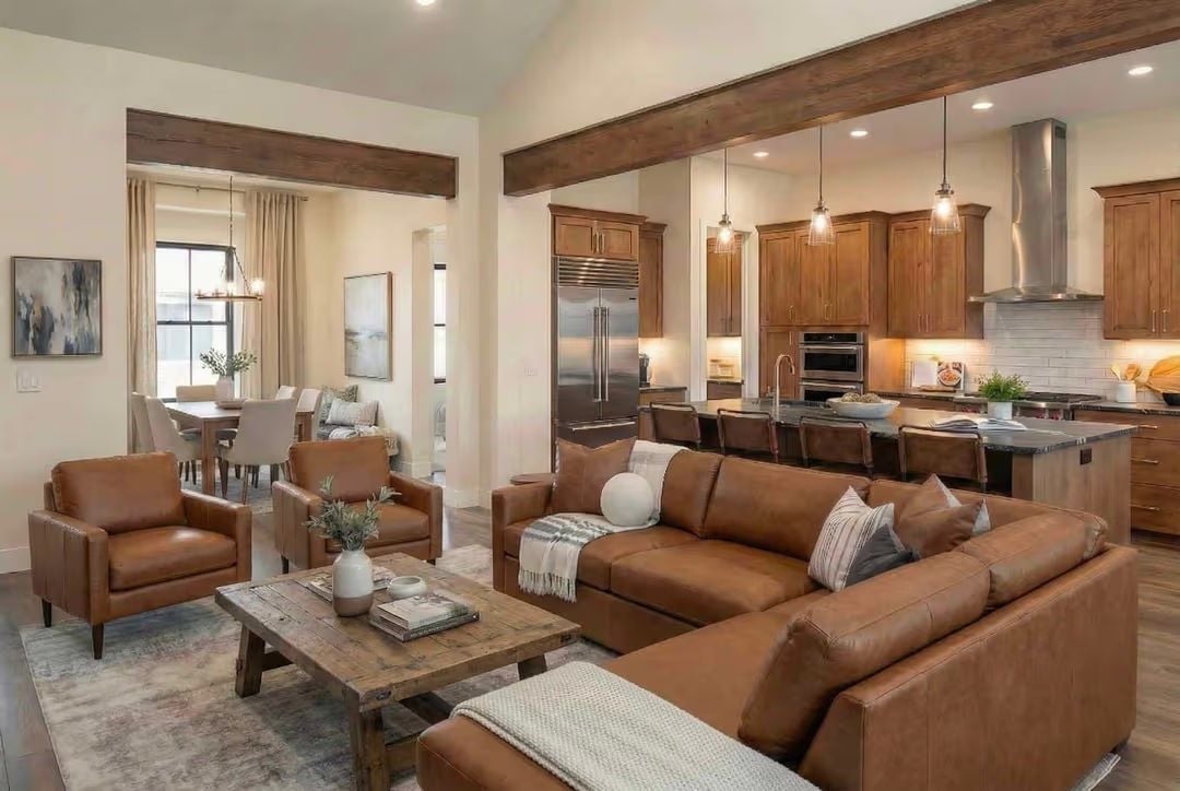 Cognac Leather, Reclaimed Wood, and a Kitchen That Stays in the Conversation