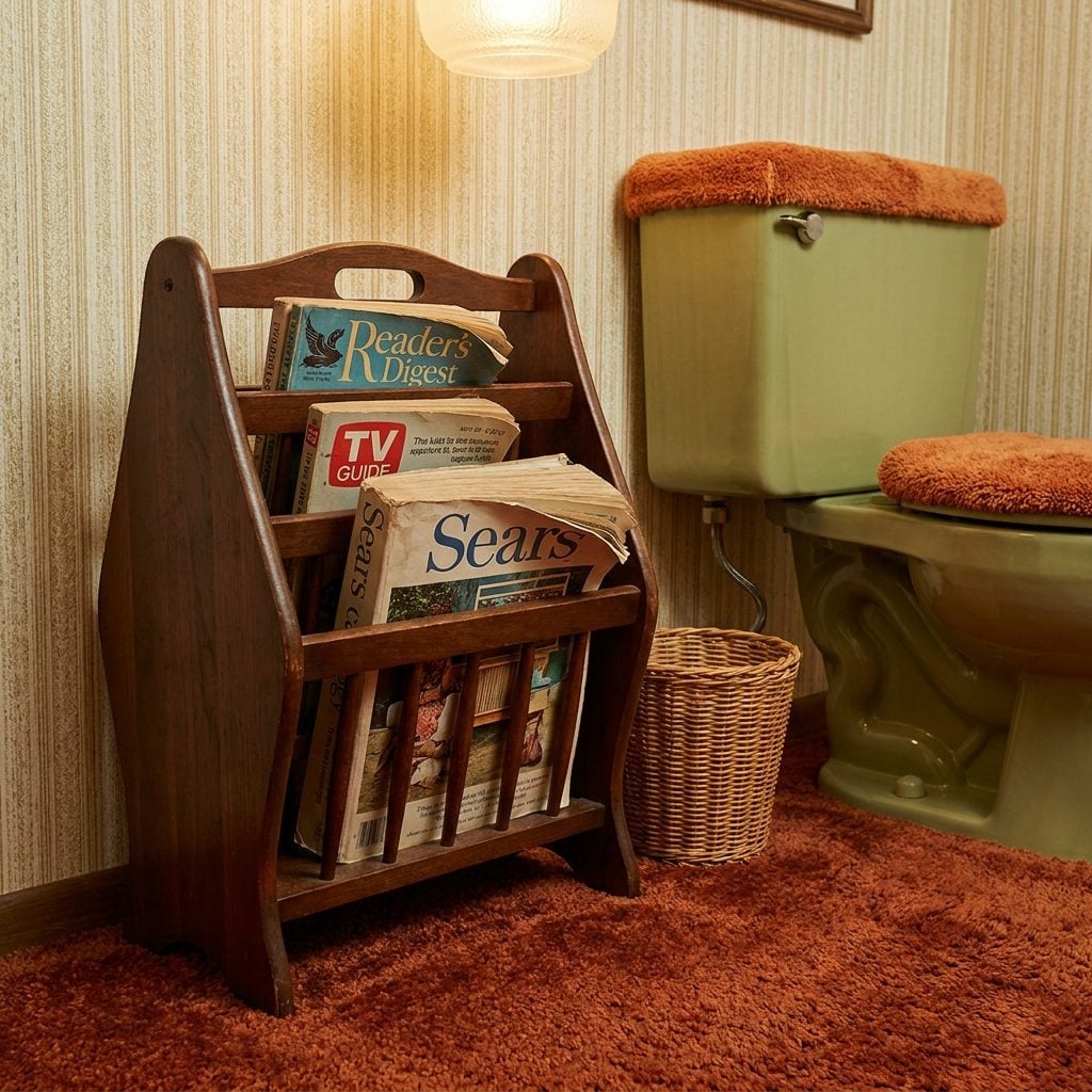 The Freestanding Magazine Rack Parked Right Next to the Toilet