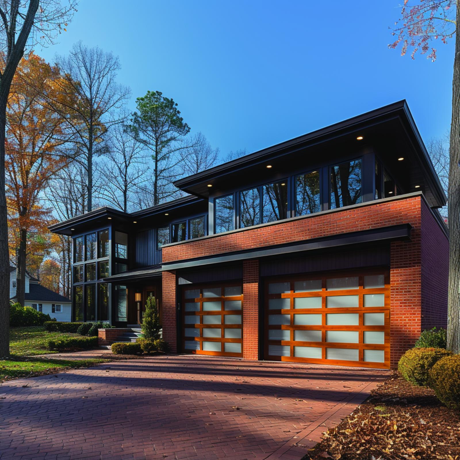 Red Brick, Black Trim, and Wood-Framed Glass Panels That Actually Belong Together