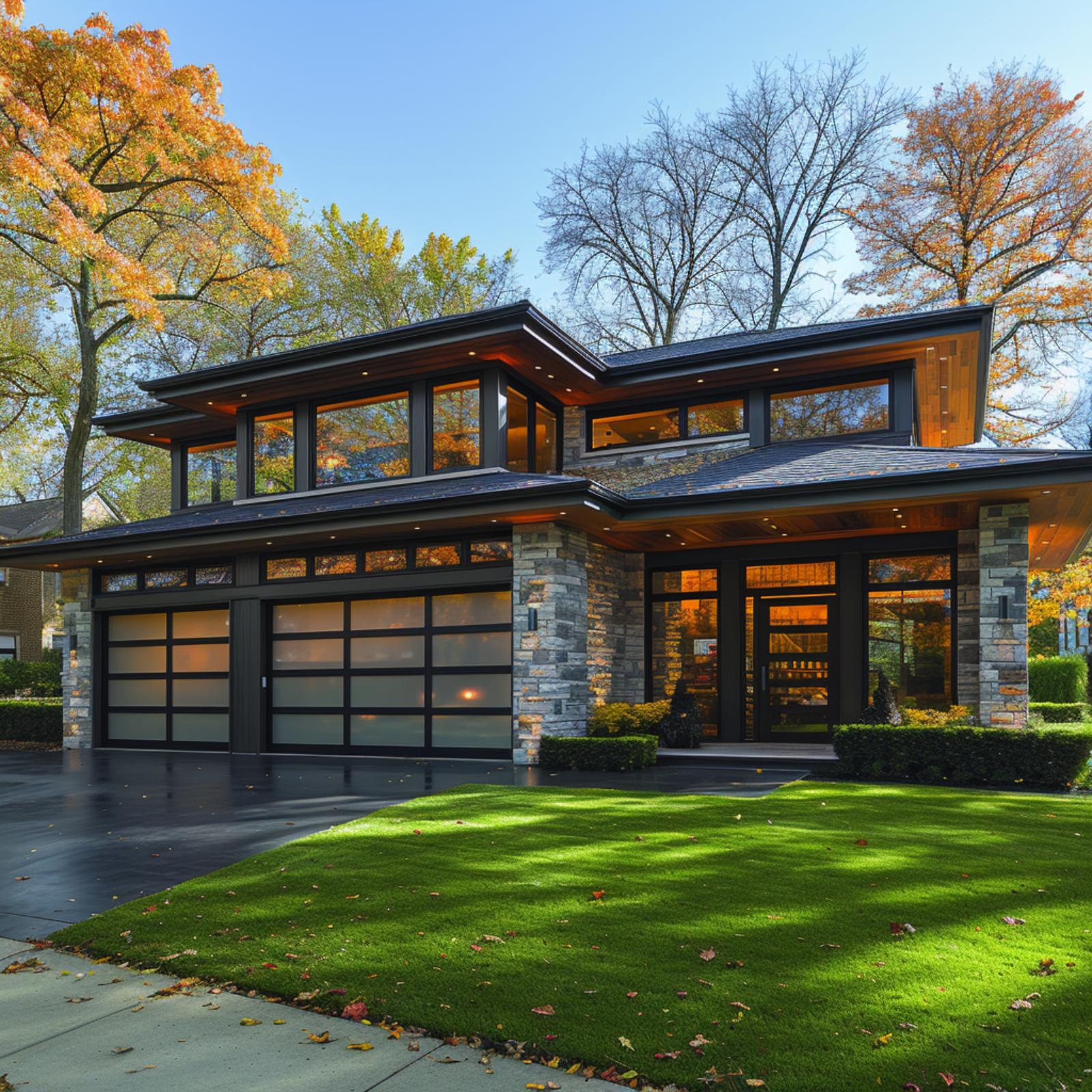 Stone Cladding, Clerestory Windows, and Glass Garage Doors That Make Autumn Feel Intentional