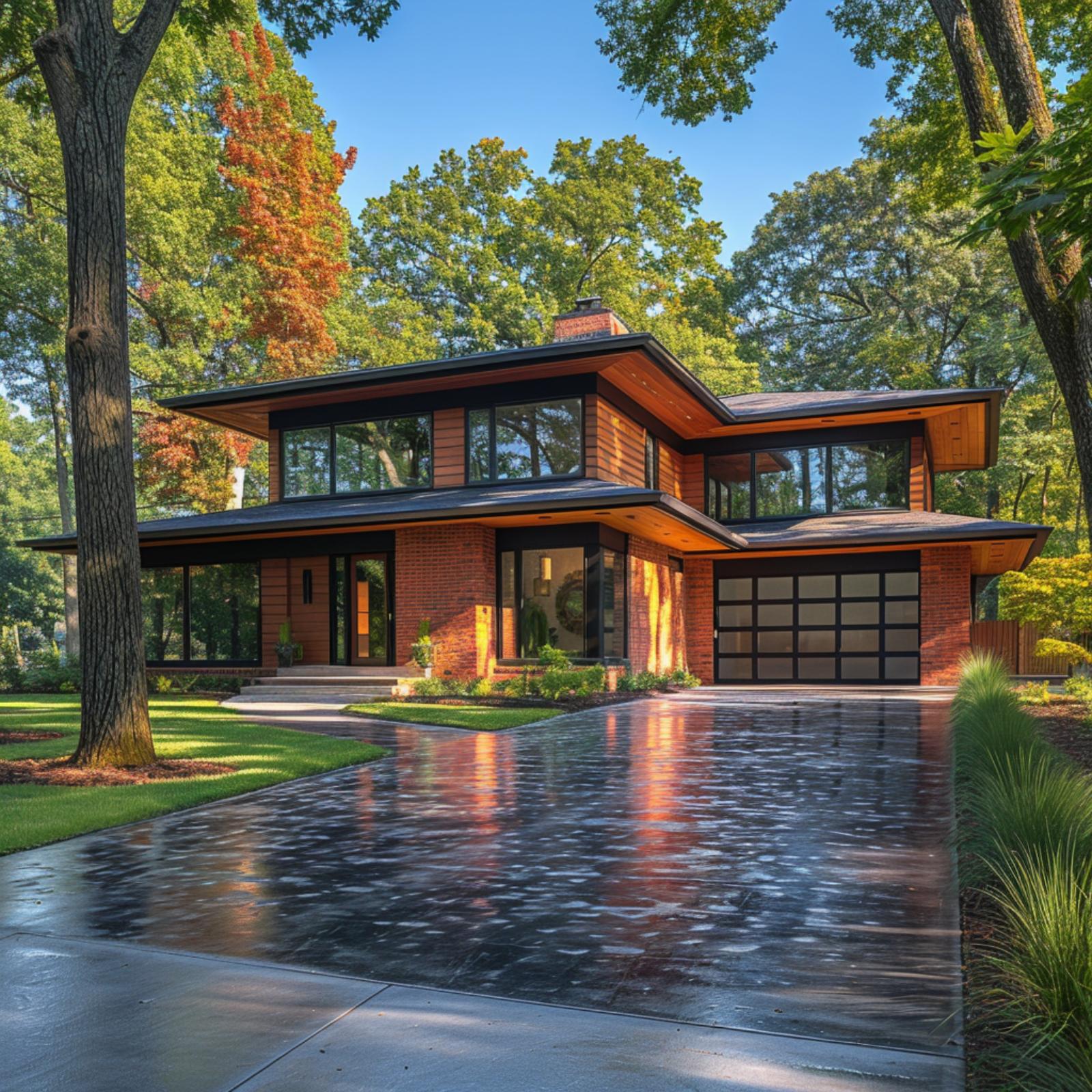 Brick, Cedar, and Glass Come Together — Prairie Instincts With a Modern Garage Door
