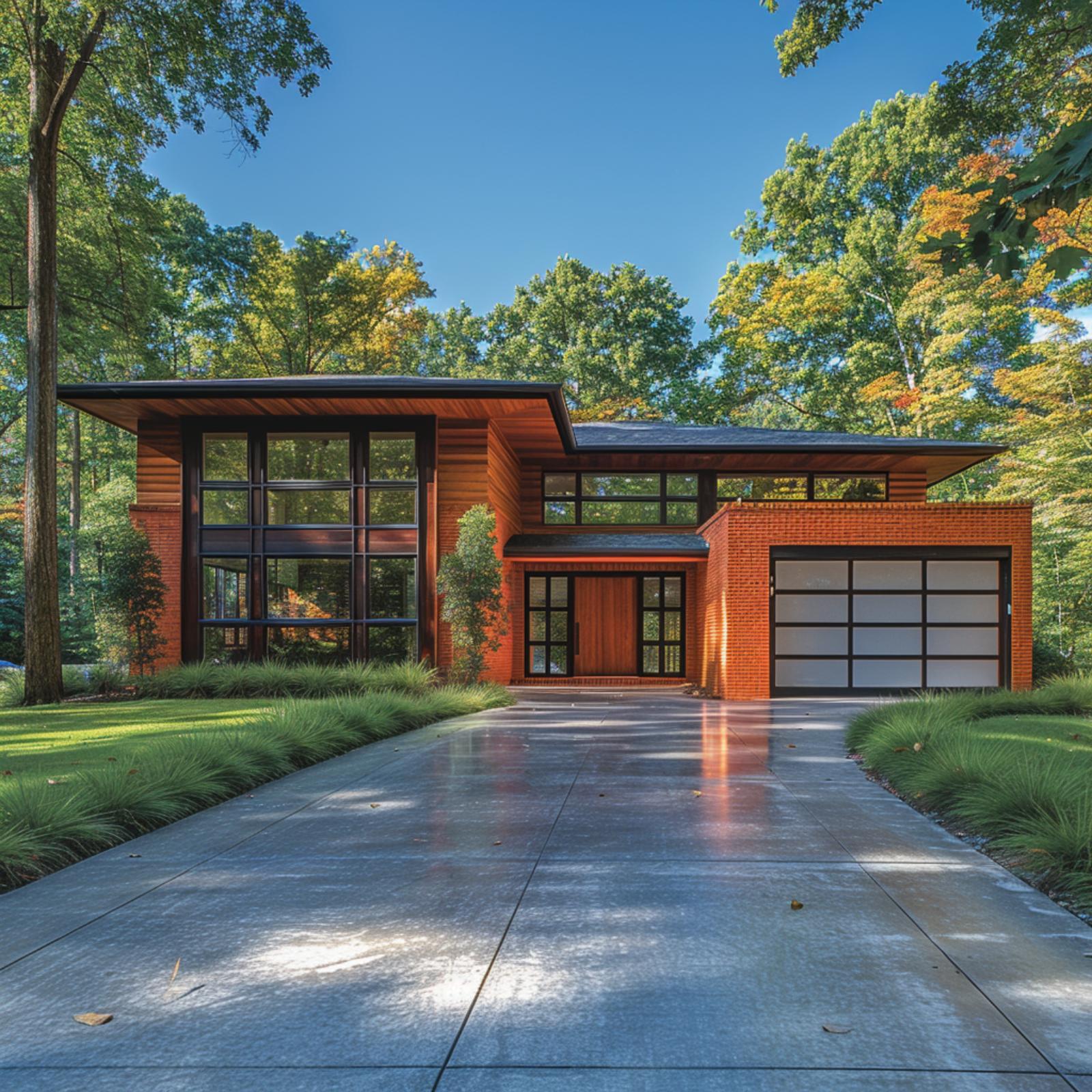 Warm Brick, Cedar Cladding, and a Glass Garage Door That Earns Its Spot