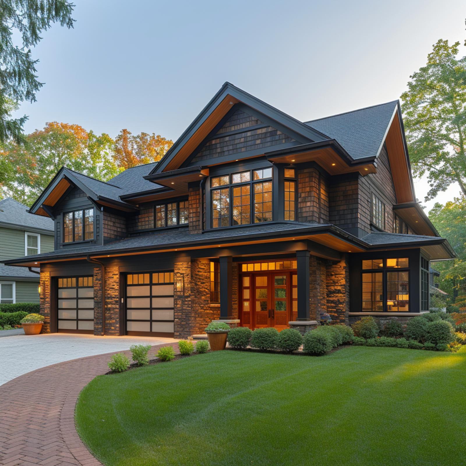 Craftsman Bones, Stone Base, and Glass Garage Doors That Pulled the Whole Facade Forward