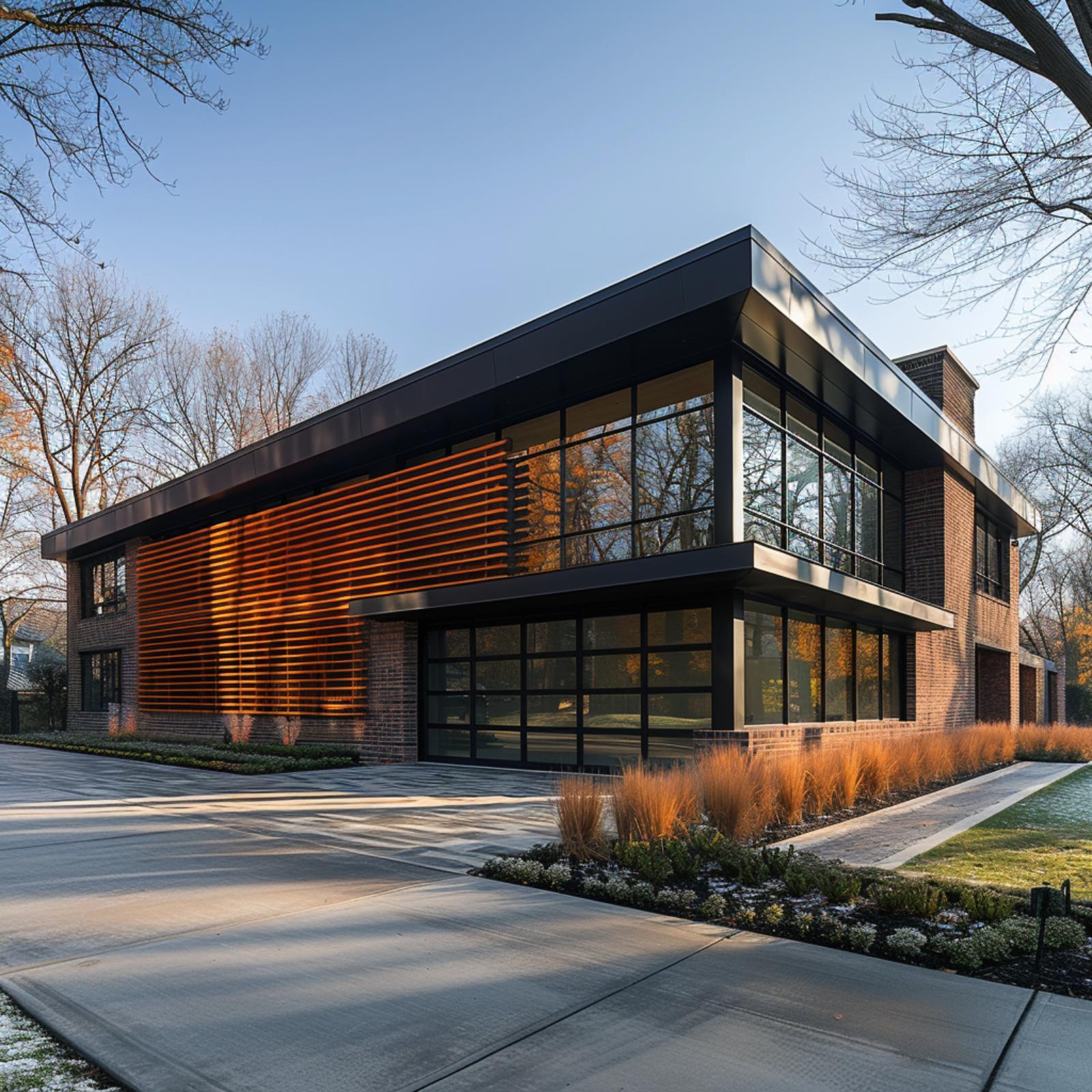 Dark Brick, Cedar Fins, and Glass Garage Doors That Rewrote the Whole Facade