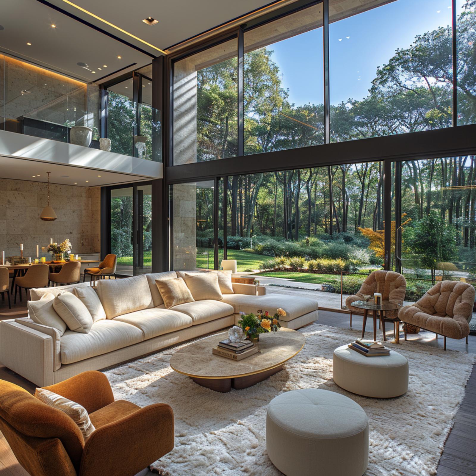 Cream Linen, Double-Height Glass, and a Forest That Refuses to Stay Outside