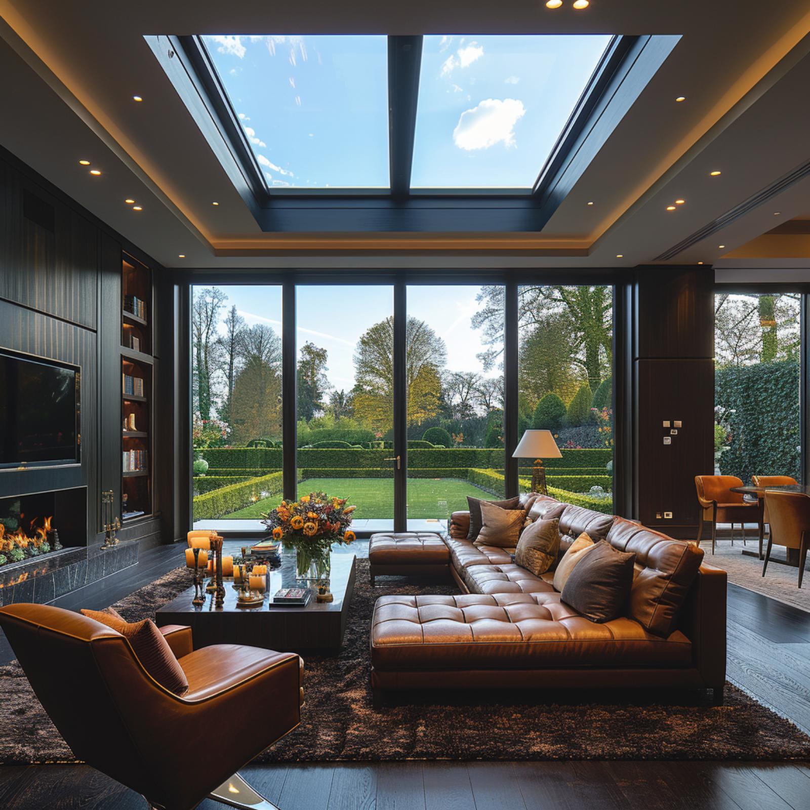 Skylight, Tufted Leather, and a Garden That Commands the Room