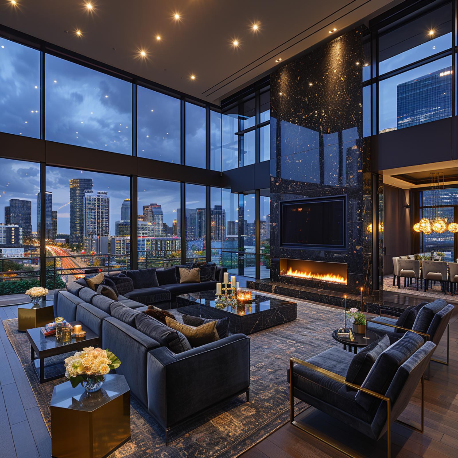 Black Granite, a Gas Fireplace, and a Skyline That Paid for the Whole Room