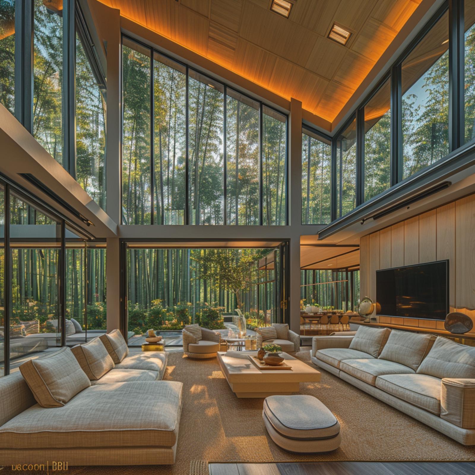 Bamboo, Warm Cedar Ceilings, and a Living Room That Earns Every Inch of Glass
