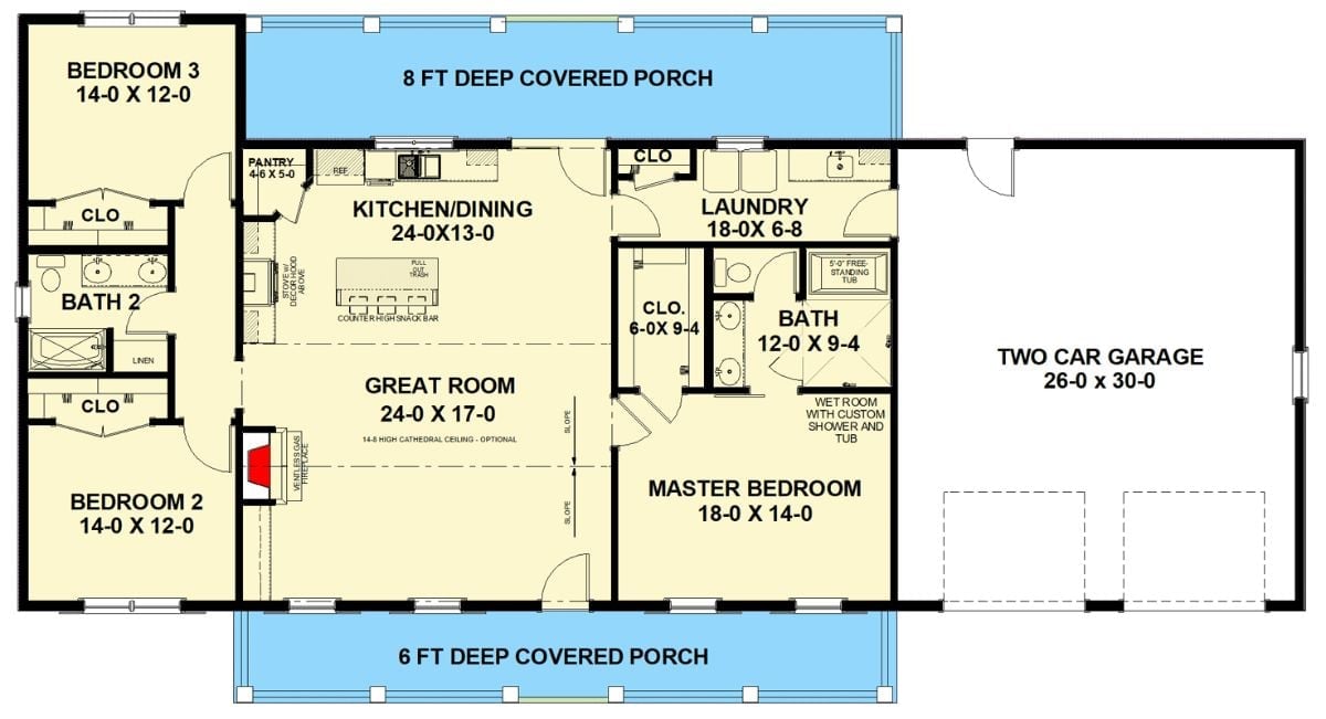 Floor Plan - Hayfield 3-Bedroom Modern Farmhouse with Dual Covered Porches Designed for Homeowners with a Soft Spot for Front Porches and Slow Mornings