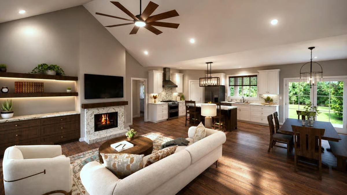 Vaulted Living Room with a Fireplace That Actually Earns Its Place on the Wall