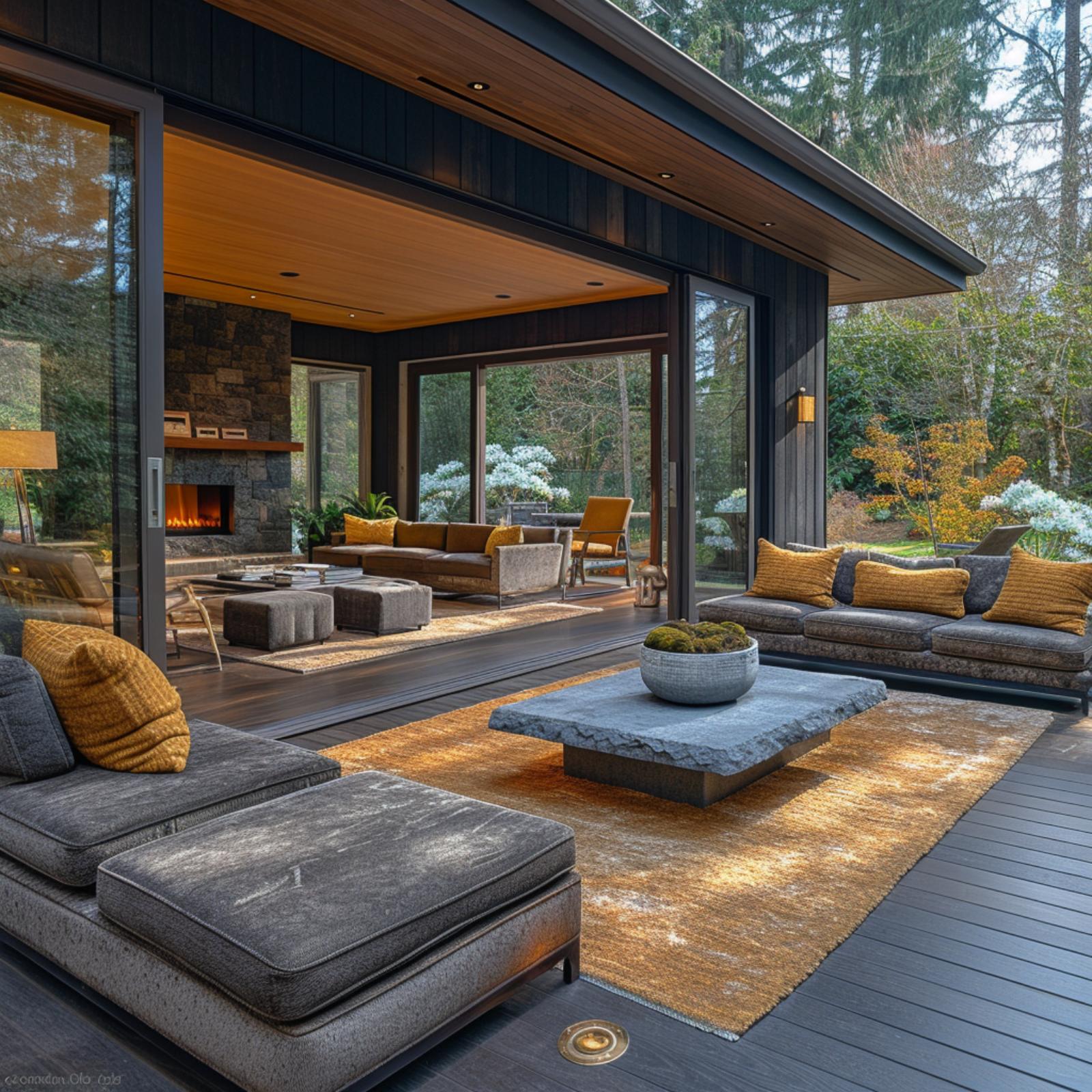 Stone, Cedar, and Charcoal Gray Pull an Indoor Room Straight Onto the Deck