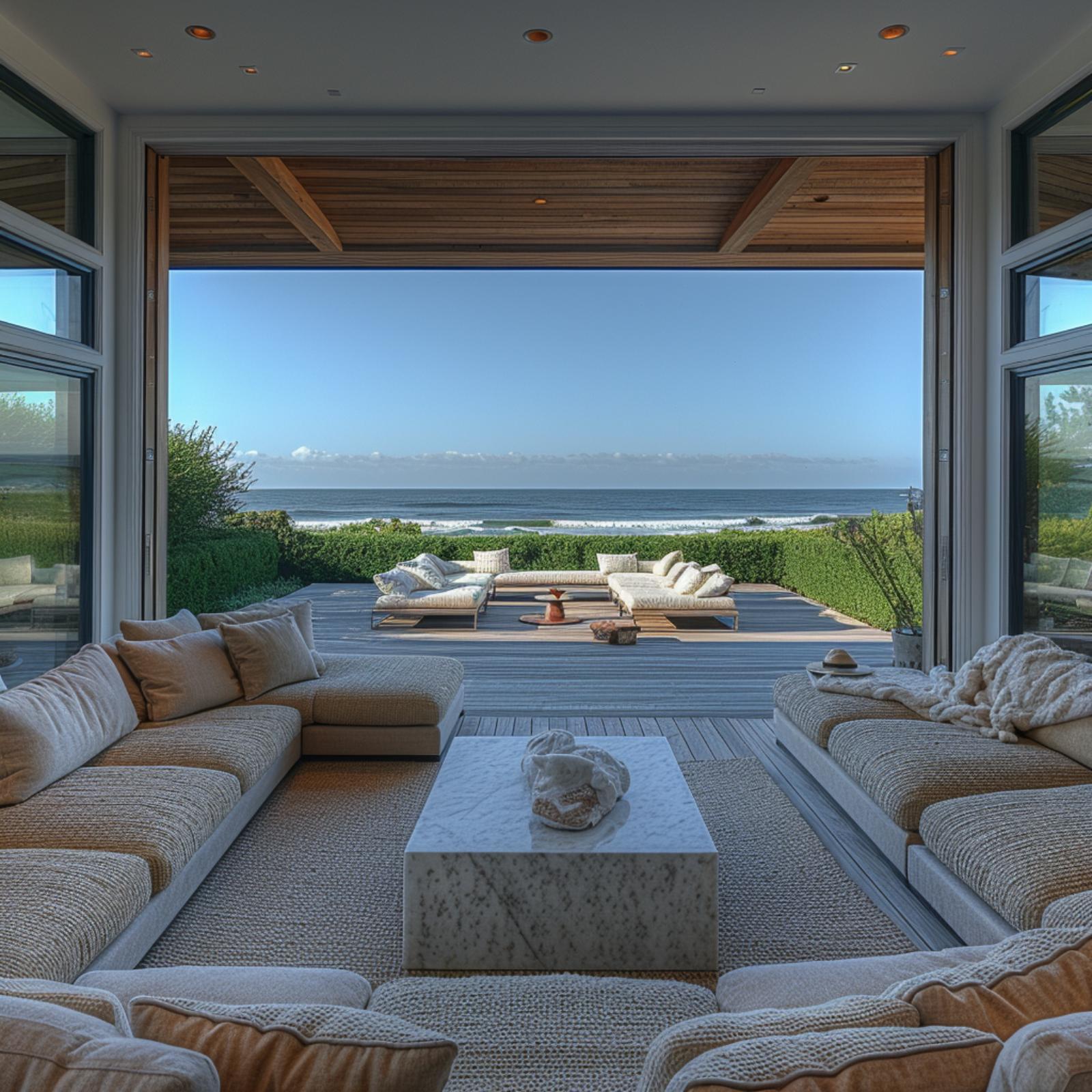 Bleached Cedar Ceiling, Marble Slab Table, and a Deck the Ocean Already Claimed