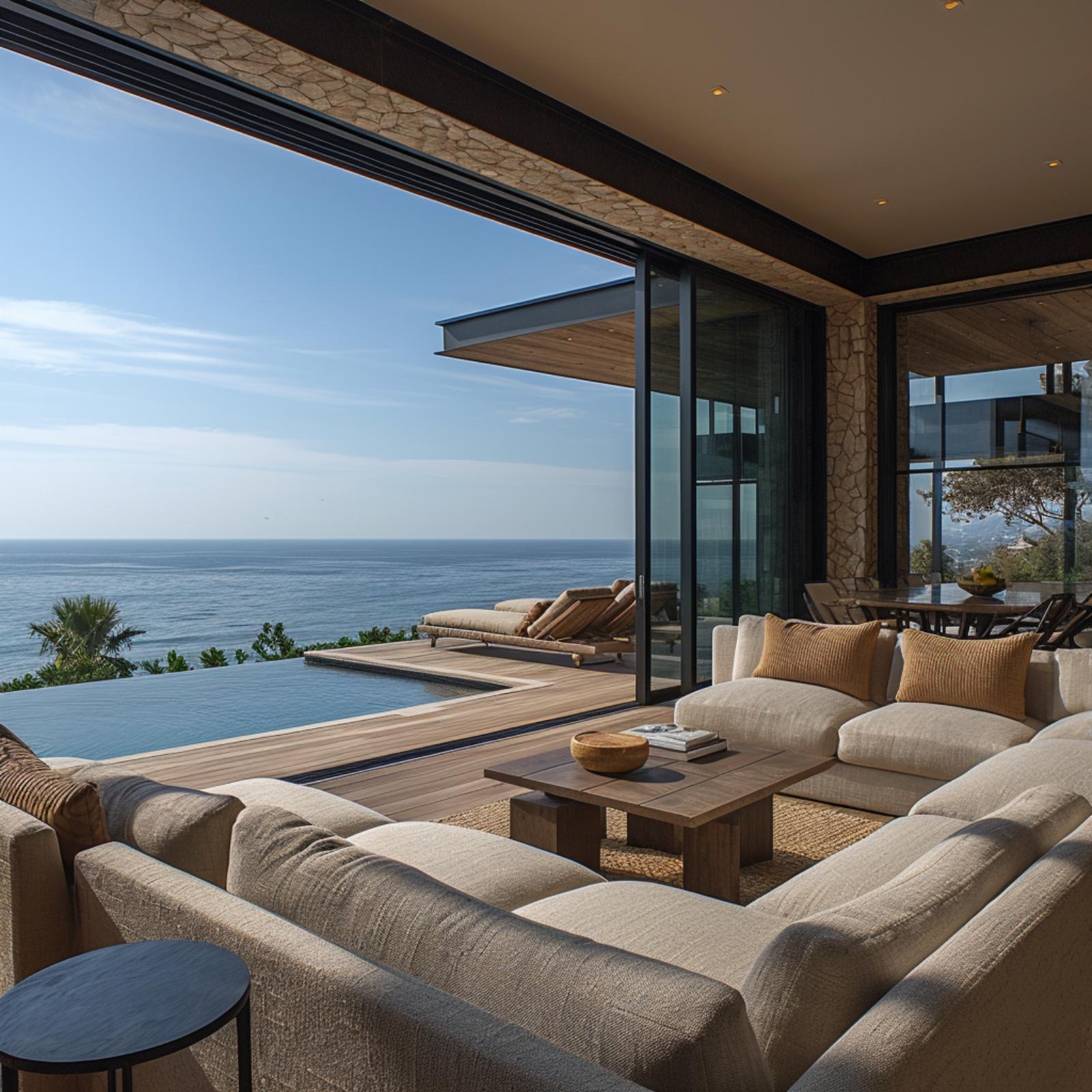 Warm Linen Sofas, an Infinity Edge, and Decking That Already Has a Street Address