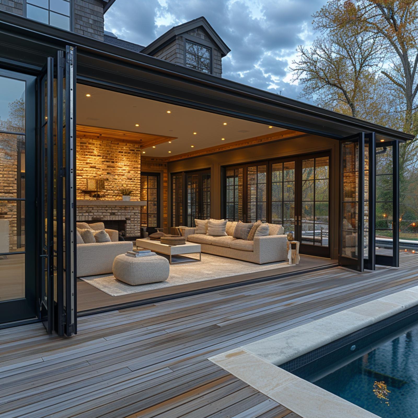 Bifold Glass, Brick Fireplace Wall, and a Pool Deck That Stopped Asking Permission