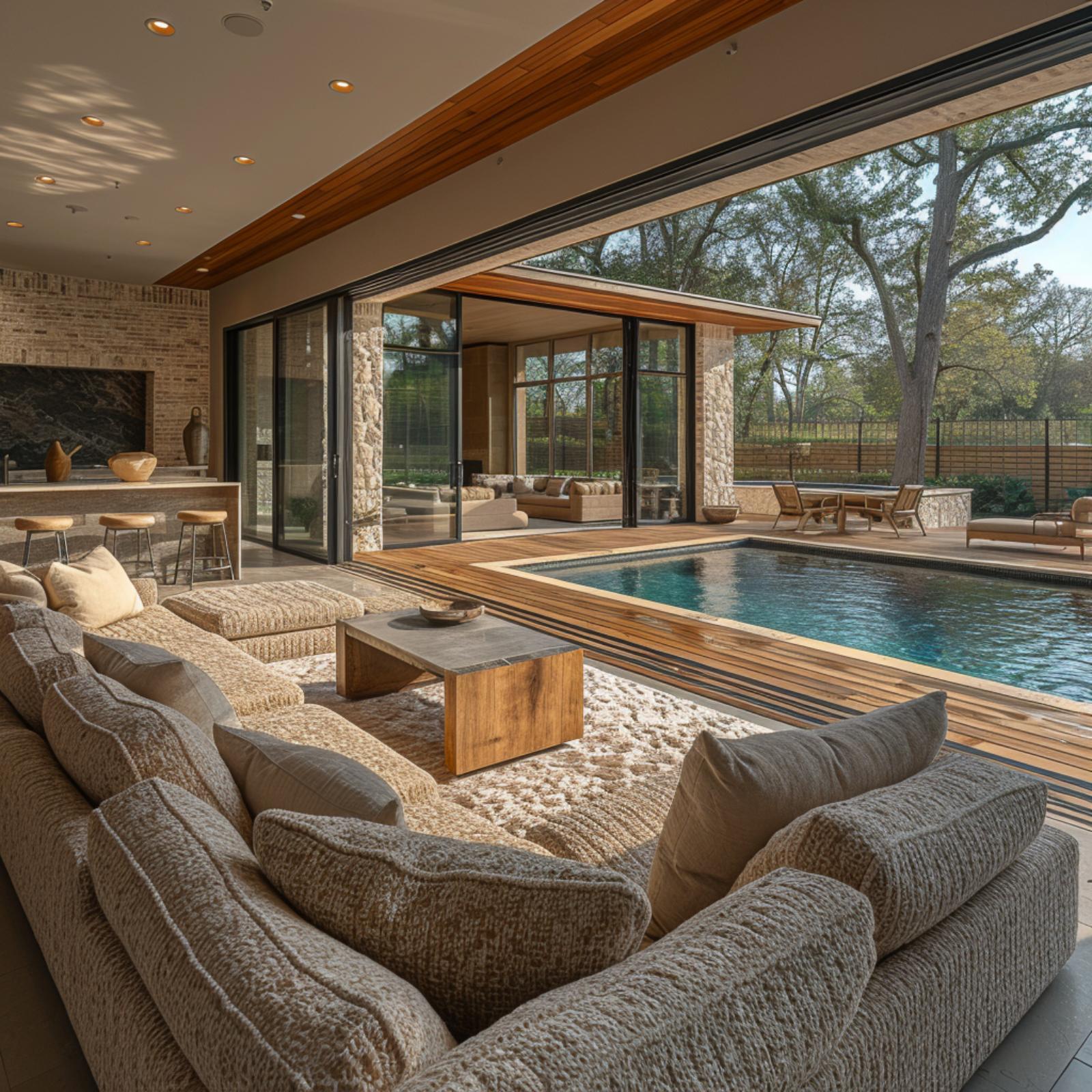 Boucle Sofas and a Pool Deck That Blurs Every Boundary Between Inside and Out