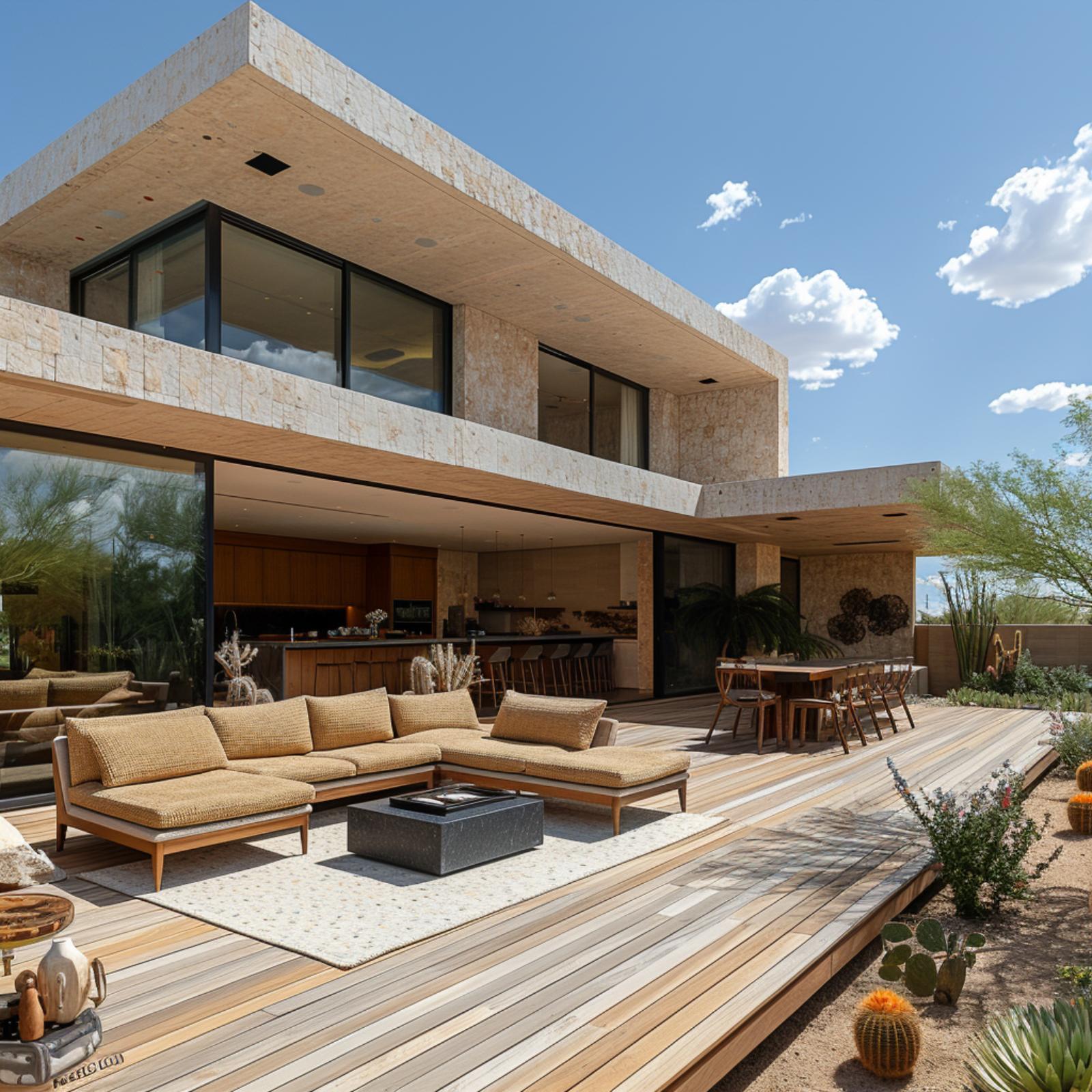 Travertine Cladding, Desert Cacti, and Decking That Earns Its Place Inside the Floor Plan