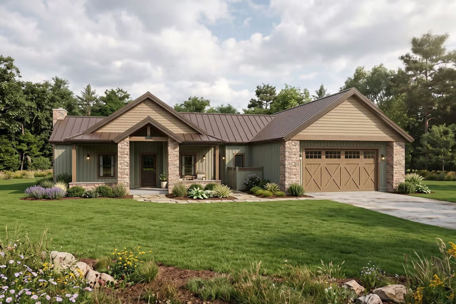 Juniper Bend 3-Bedroom Modern Country Ranch with Courtyard Designed for Young Families on a Real Budget (Floor Plan)