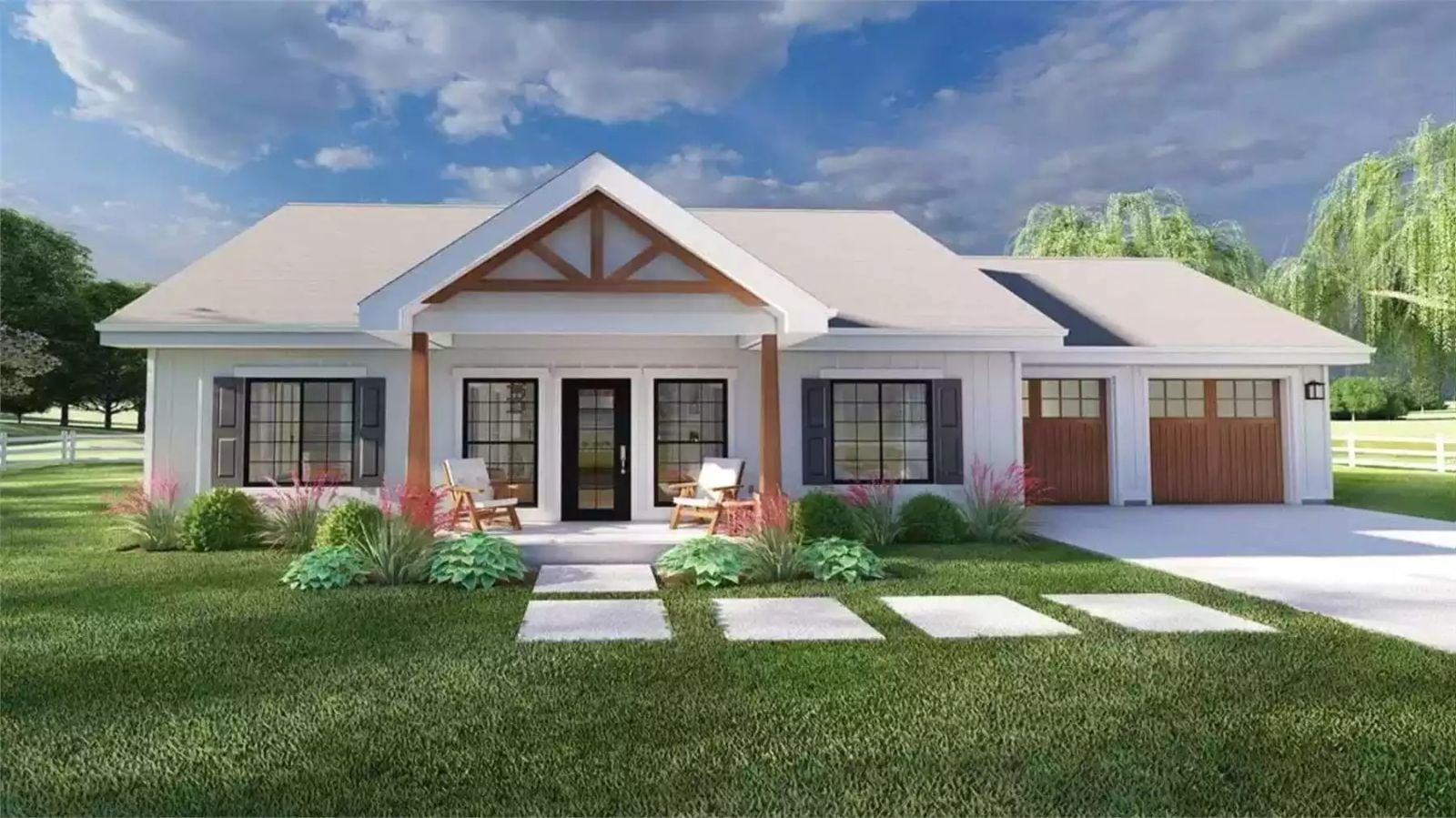 Juniper Bend 3-Bedroom Ranch with Front Porch and Flex Room (Floor Plan)