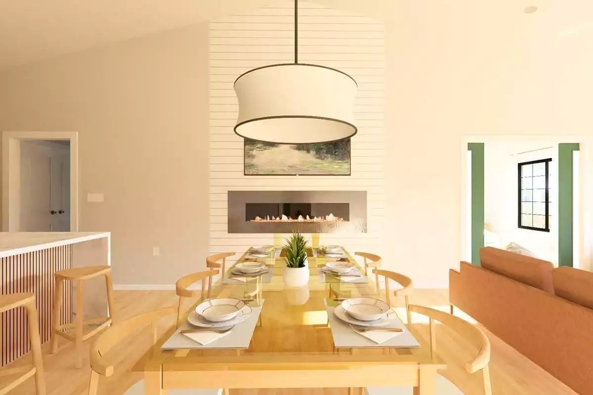 Pendant Light, Shiplap Fireplace Wall, Natural Wood Table Done Right
