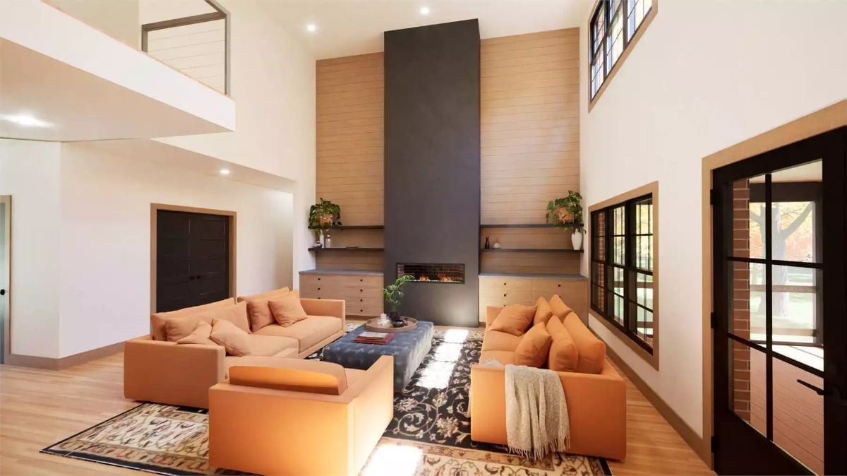 Floor-to-Ceiling Fireplace Surround That Actually Earns the Double-Height Wall