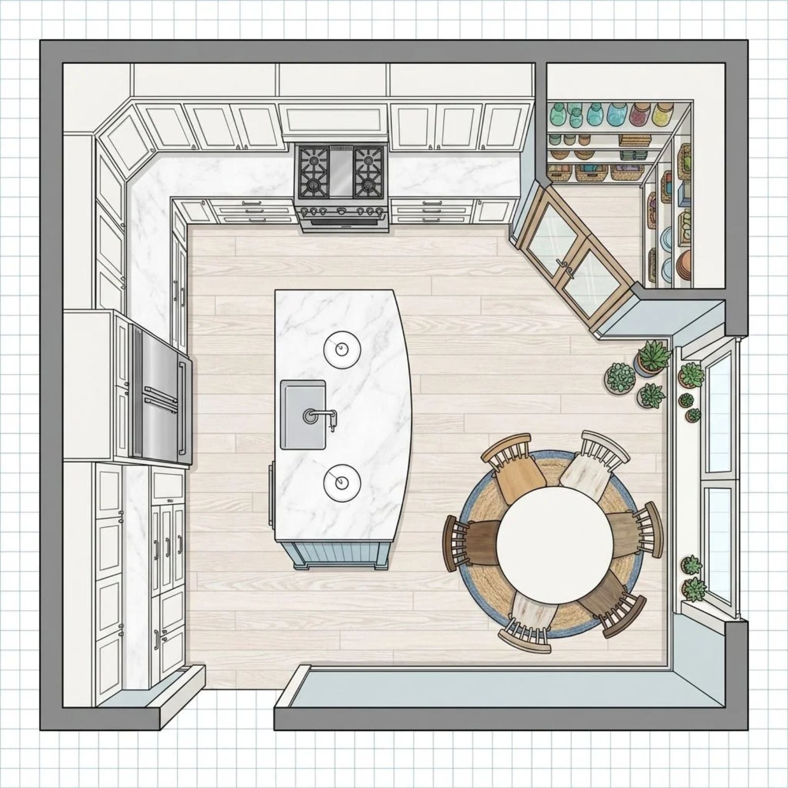 23 Ideal Kitchen Layouts with BOTH a Walk-In Pantry and Diner-Style Kitchen Island