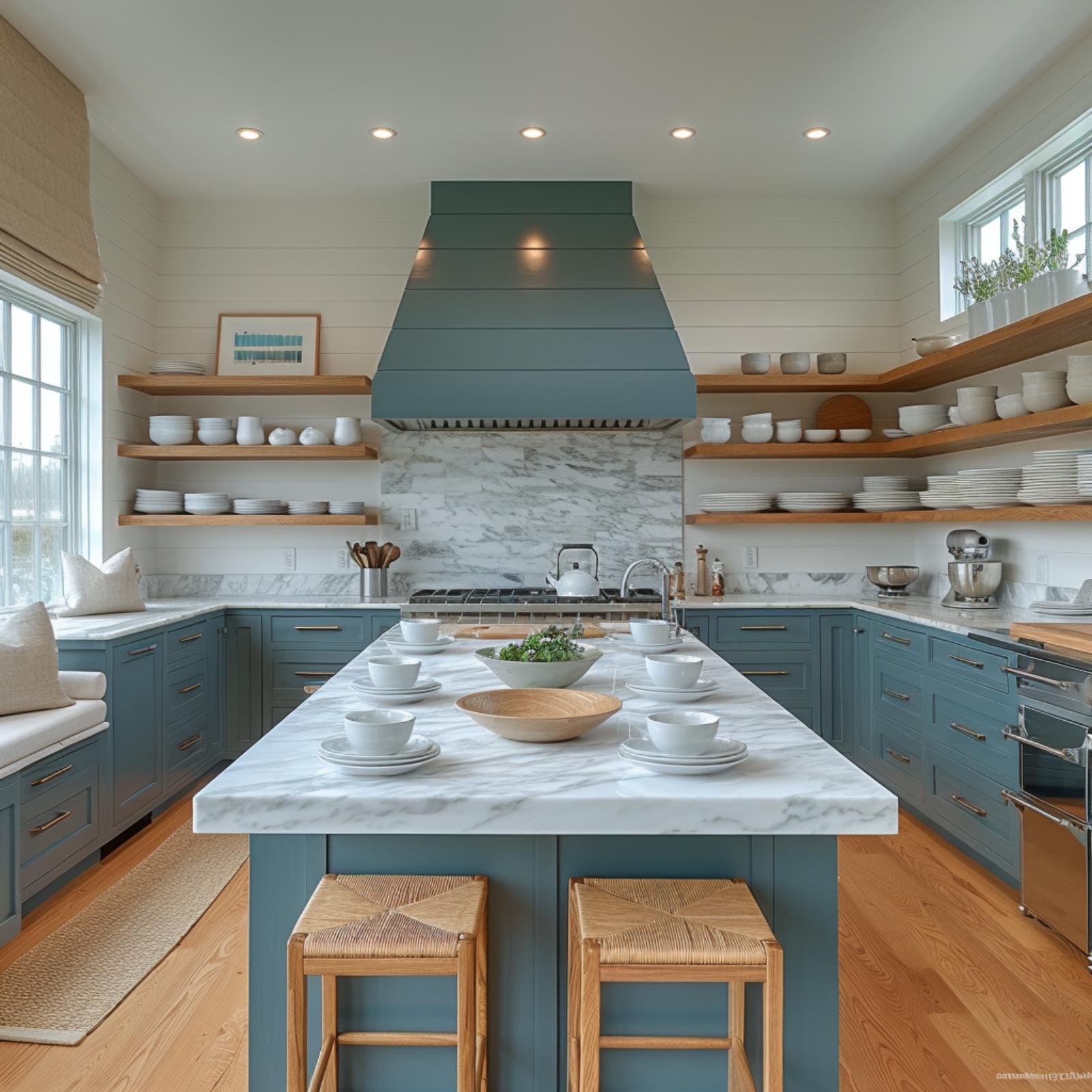 Shiplap, Teal Cabinets, and Open Shelves That Don't Apologize for Being Practical