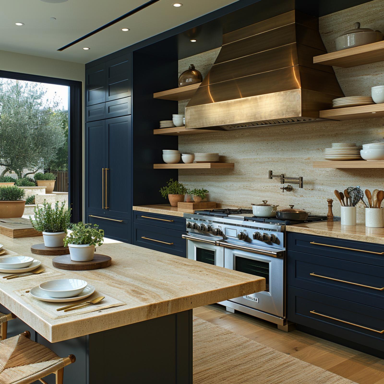 Navy Cabinets, a Brass Hood, and Open Shelves That Actually Earn Their Place