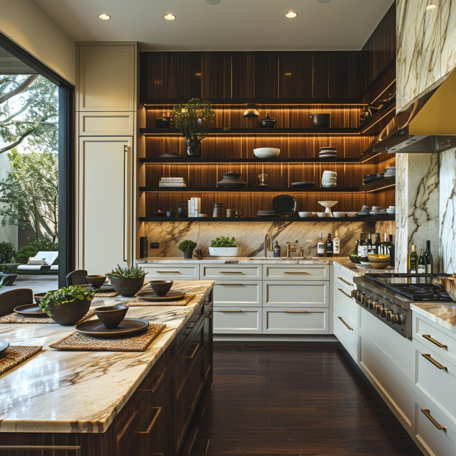 Open Shelving Done Right: Walnut, Marble, and Brass Pull It Together
