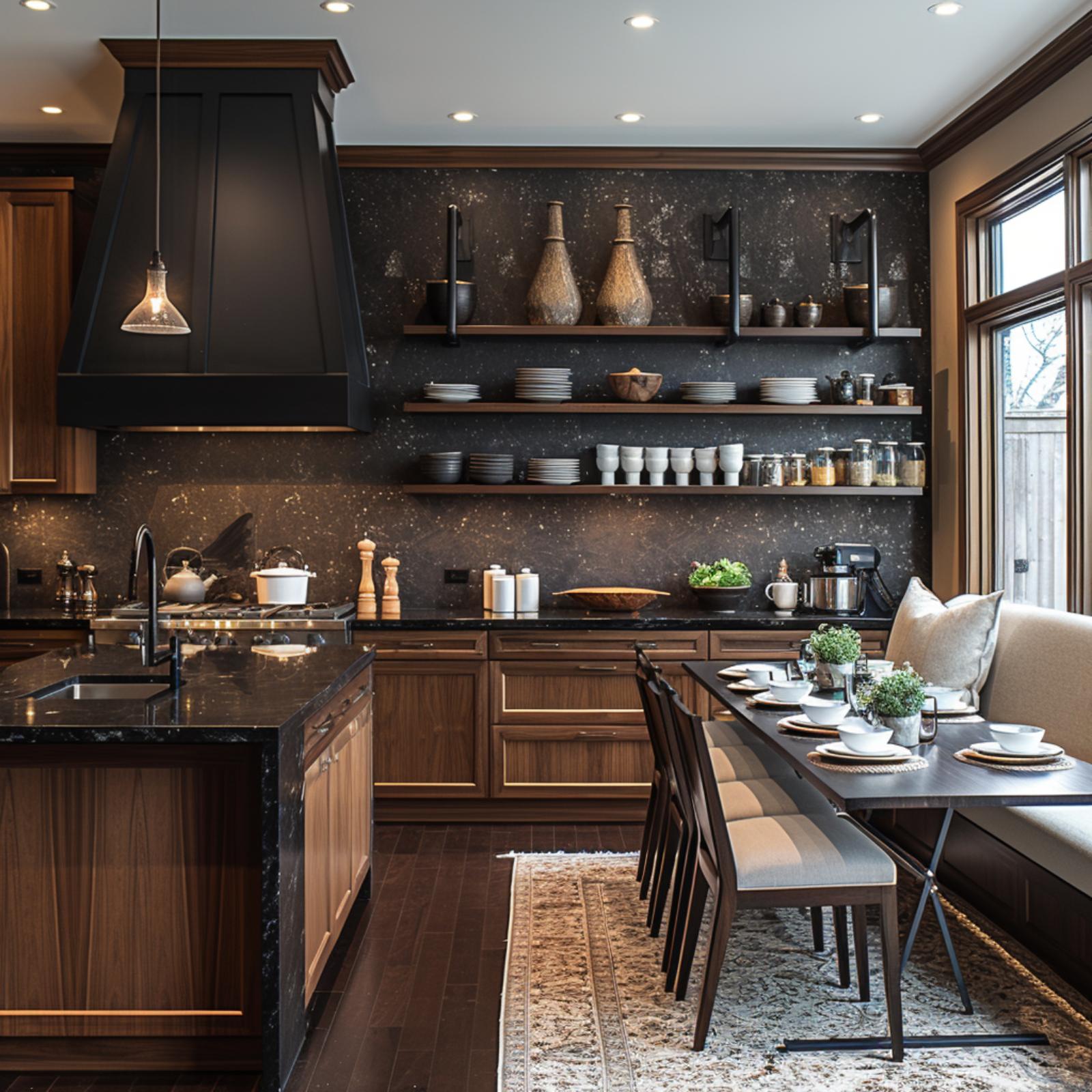 Walnut Cabinets, a Black Range Hood, and Open Shelves That Don't Flinch