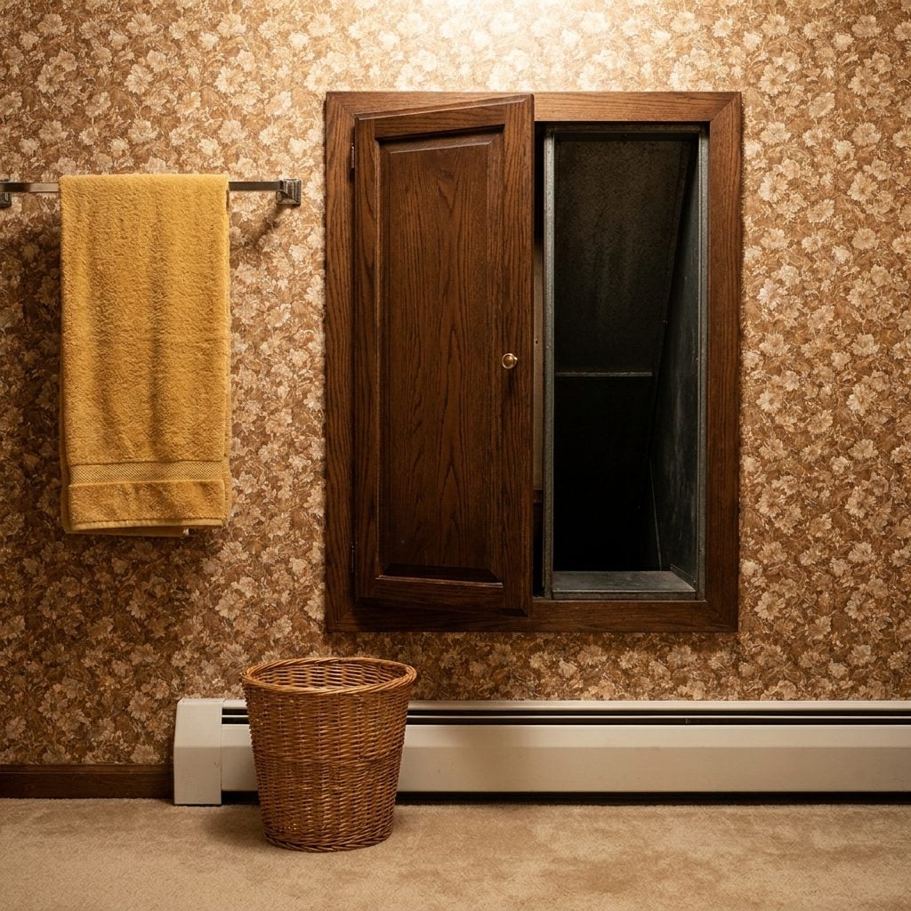 The Laundry Chute Behind a Tiny Cabinet Door That Made Dirty Towels Disappear Like Magic
