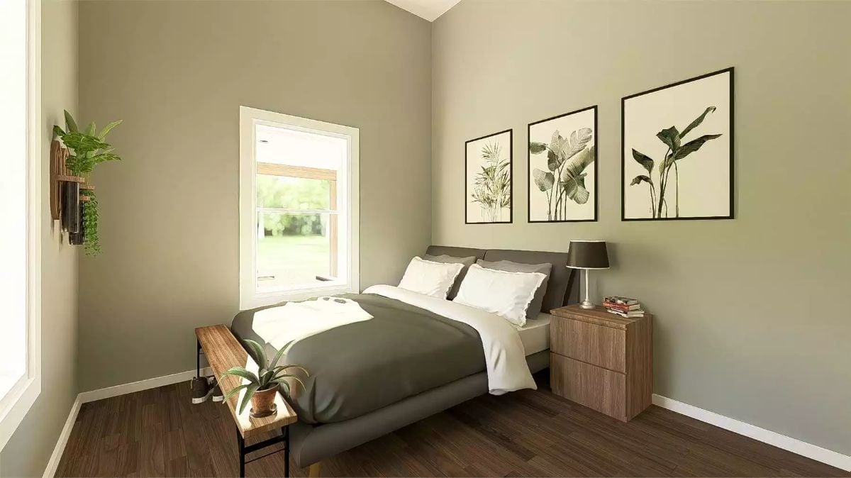 Botanical Prints and Olive Walls Make This Bedroom Feel Like a Retreat