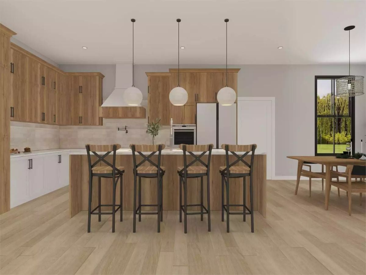 Warm Wood Cabinets and a Six-Seat Island That Means Business