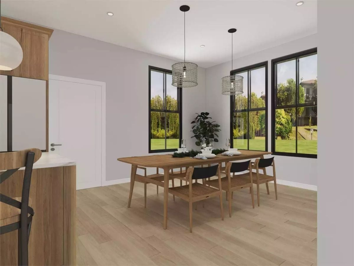Woven Pendants and Warm Wood Pull a Dining Room Away from Generic