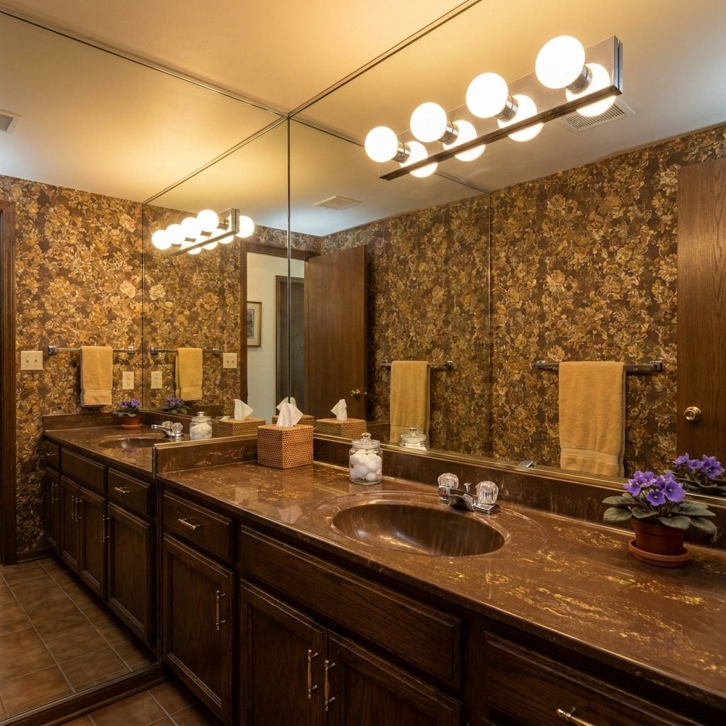 Mirrored Walls Behind the Sink That Made Tiny Bathrooms Feel Infinite