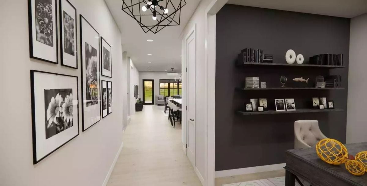 Gallery Hallway Leads Into an Open Living Space Worth the Walk