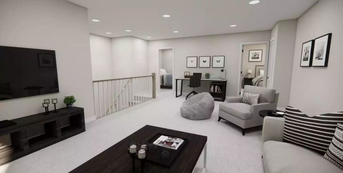 Loft Living Area Pulls Triple Duty Without Feeling Crowded