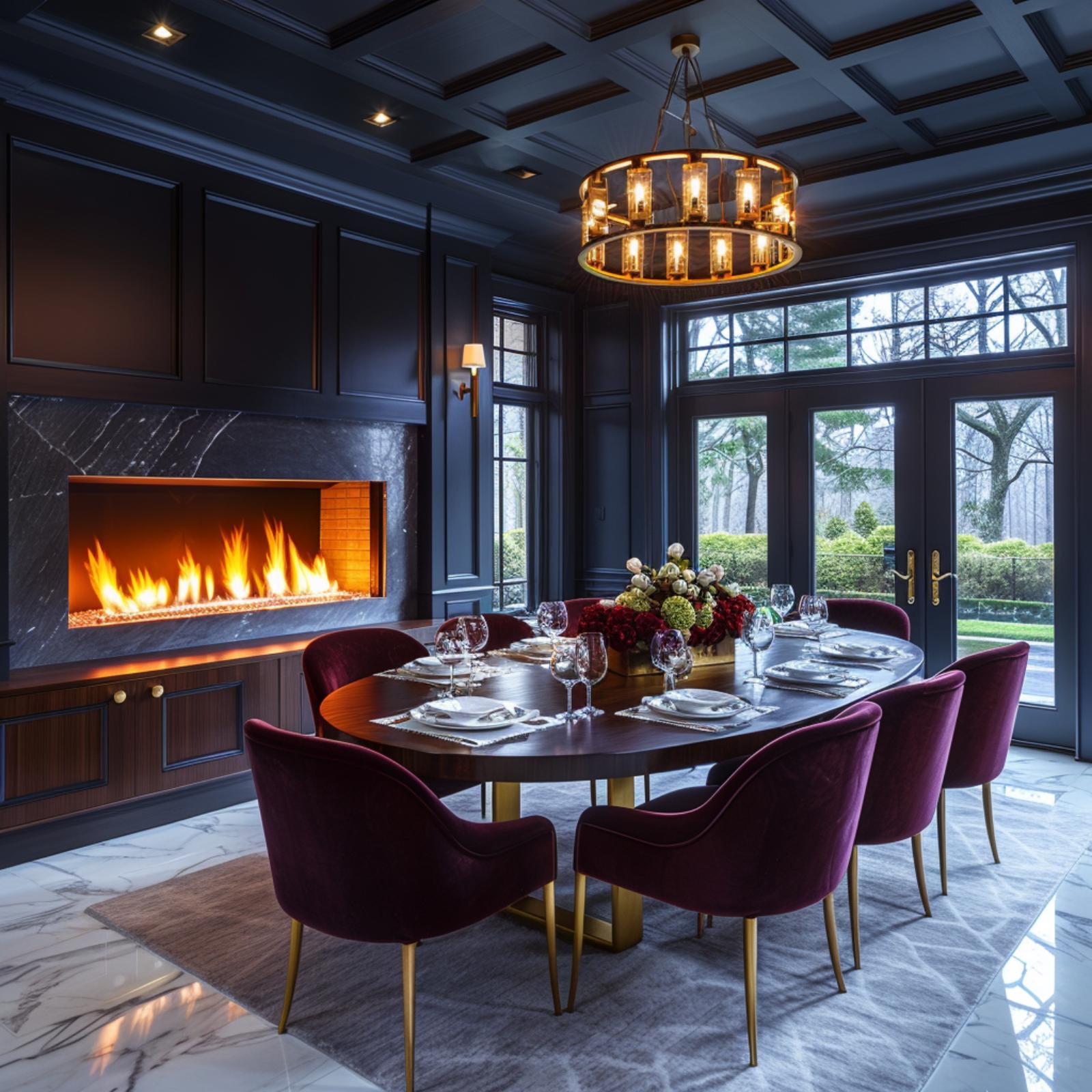 Burgundy Velvet, Marble Floors, and Midnight Navy That Makes Dinner Feel Non-Negotiable