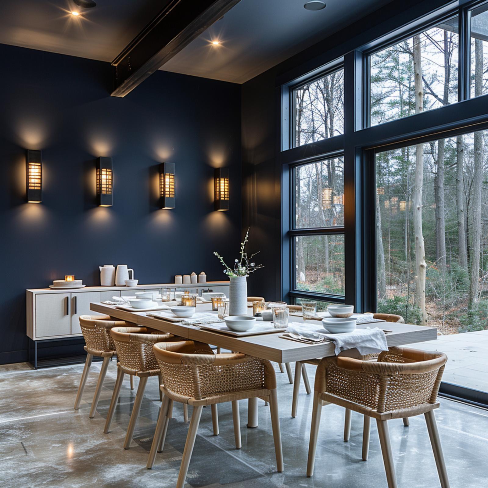 Woven Rattan, Forest Views, and Midnight Navy That Doesn't Apologize for the Dark