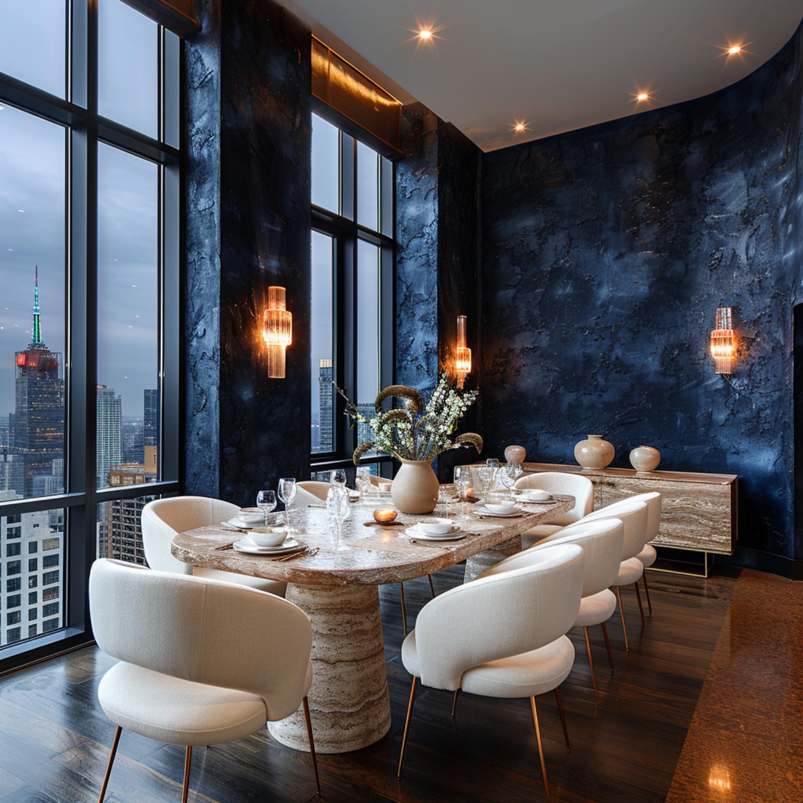 Marble Table, Skyline Views, and Midnight Navy That Makes the City Feel Like Yours