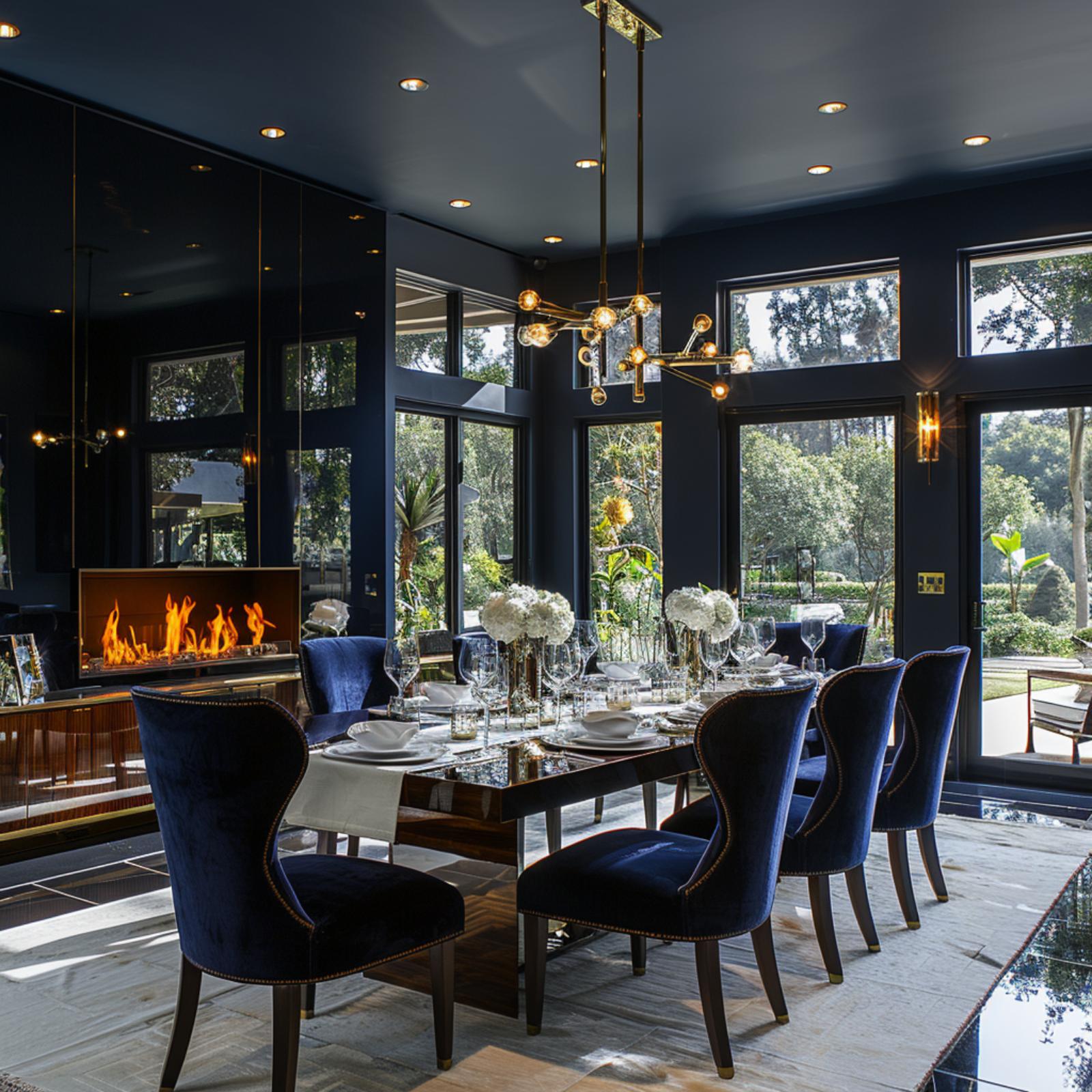Mirrored Walls, a Linear Fireplace, and Midnight Navy That Refuses to Play Small