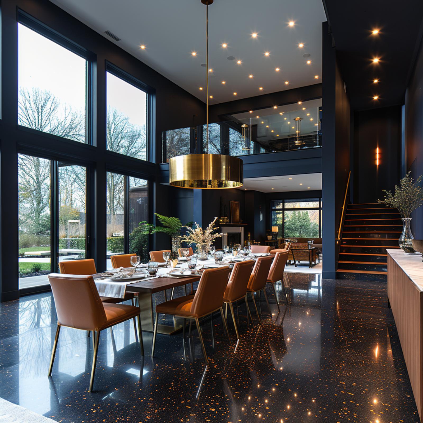 Double-Height Ceilings, Brass Drama, and Midnight Navy That Makes Scale Feel Intimate