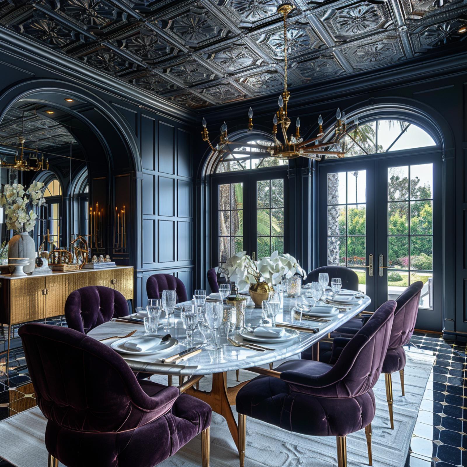 Ornate Tin Ceiling, Velvet Chairs, and One Very Confident Color Choice